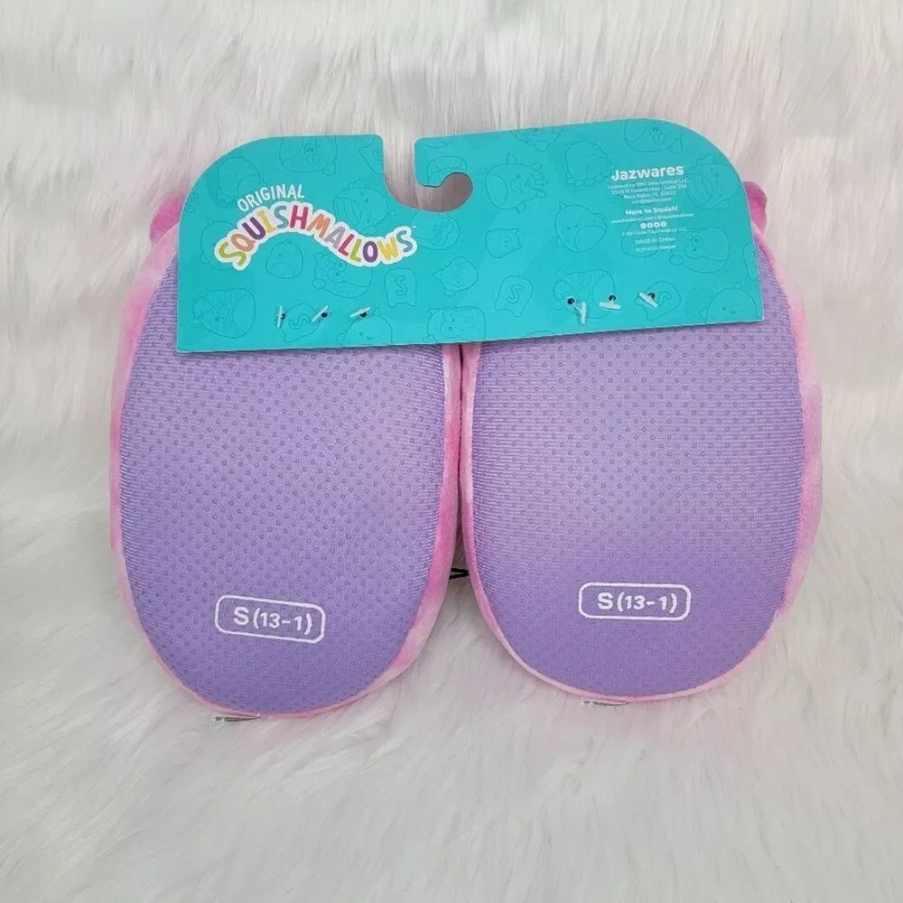 Squishmallows kids Lola the unicorn plush slippers.
